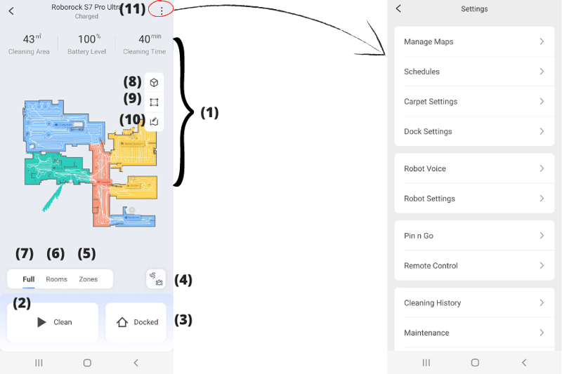 roborock s7 pro ultra parametres application
